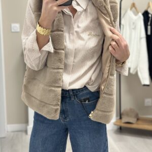 Veste Fourrure S/Manche Taupe-Louana