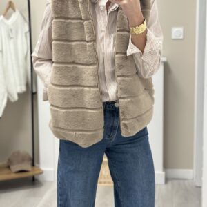 Veste Fourrure S/Manche Taupe-Louana