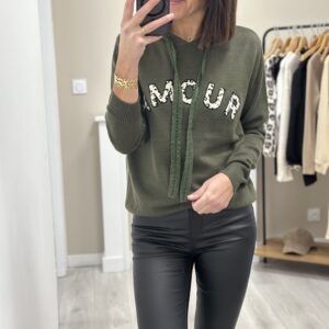 Pull Amour Capuche-Kaki