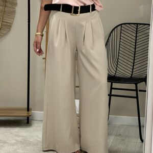 Pantalon Large Fluide Beige